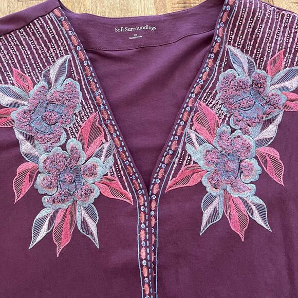 Soft Surroundings Playa Embroidered Jacket 2X Floral Beaded Open Cardigan - Picture 9 of 15